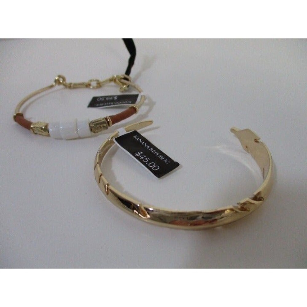 Banana Republic Gold Leaf Bracelet Sueded Cuff Bracelet NWT Set of 2